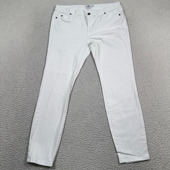 Vineyard‎ Vines Jeans Womens 10 Skinny Stretch Low Rise Denim Solid White Logo - Picture 1 of 10